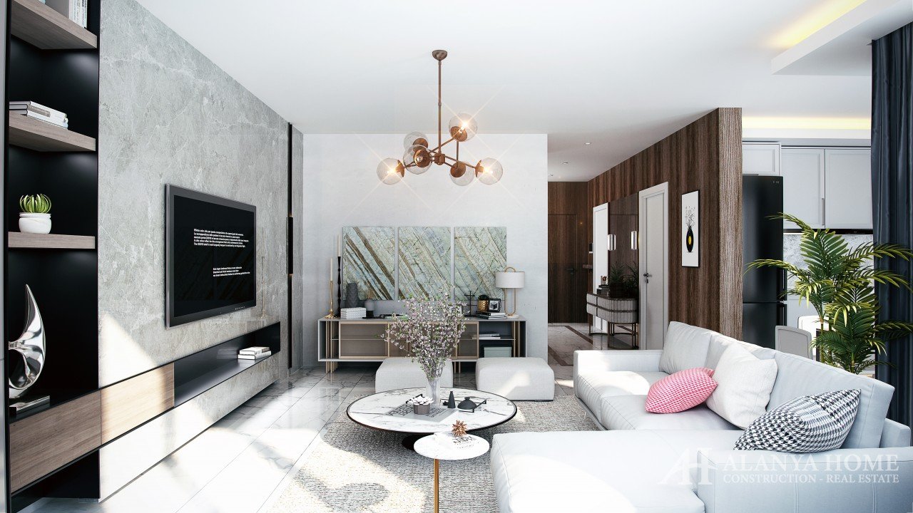 Фото покупка продажа недорогая двухкомнатная квартира 1+1 c просторной гостиной кухней студия Алания